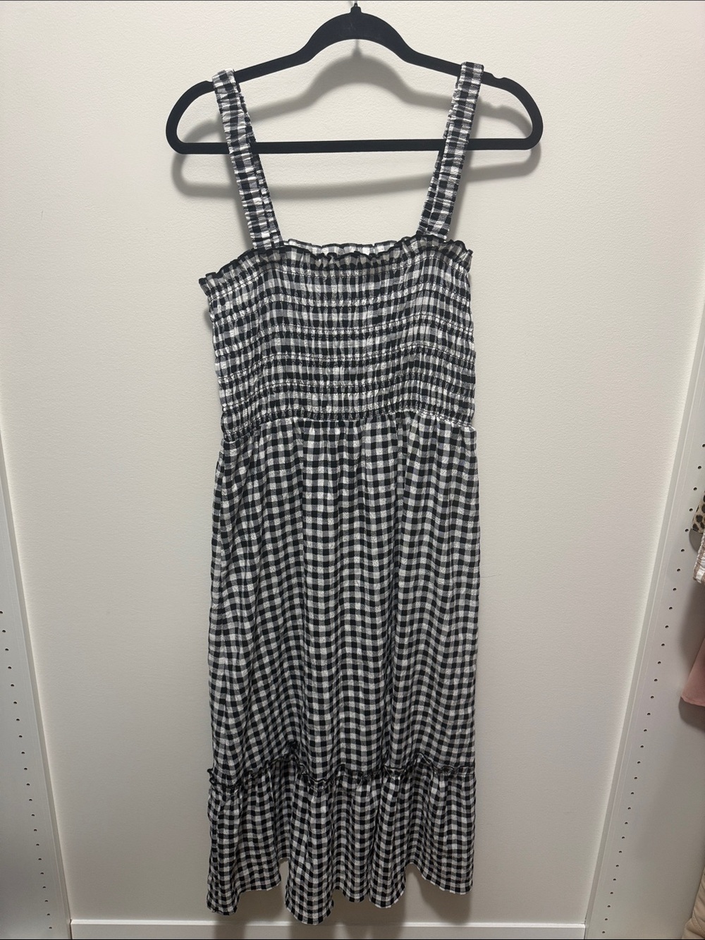 H&M Gingham Smocked Midi Sundress in Black & White